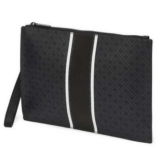 헤지스 블랙 로고패턴 가죽 클러치백_HJHO0F748BK