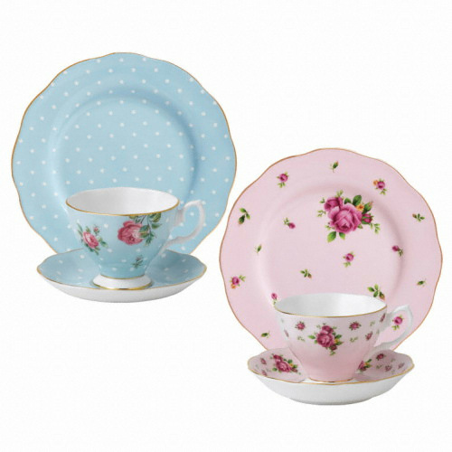 로얄알버트 뉴황실장미 티세트 6P 커피2인조+접시2P 블,핑 LE1201890575