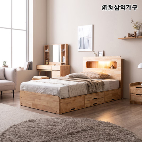 삼익가구 포텐 4단 수납 원목 LED침대 SS