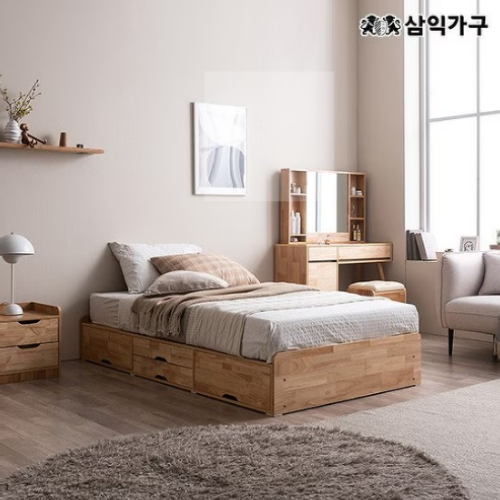 삼익가구 포텐 헤드리스 4단 수납 원목 침대 SS