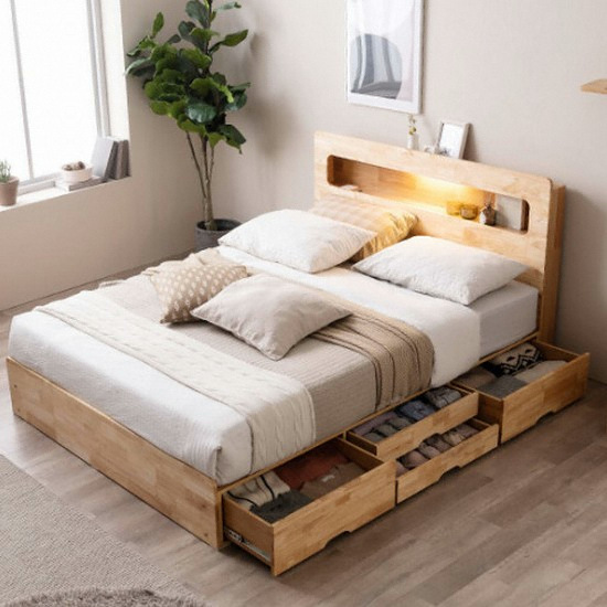 삼익가구 리아 4단 수납 원목 LED침대 Q
