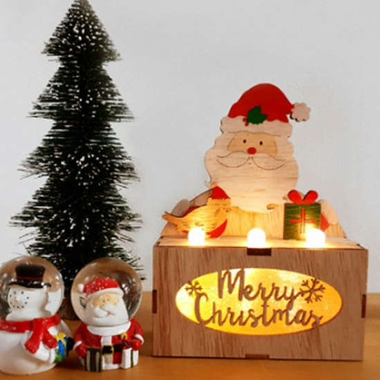 진바스  LED 산타와 눈사람 트리장식 우드 조명