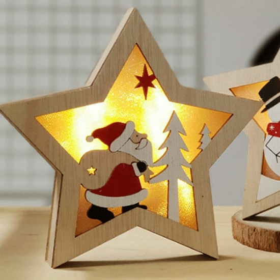 진바스  LED 산타와 눈사람 작은별 우드 조명