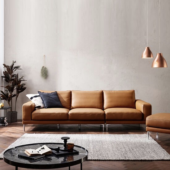 자코모 바우트 깊은형 슈렁큰 천연가죽 소파 4인용