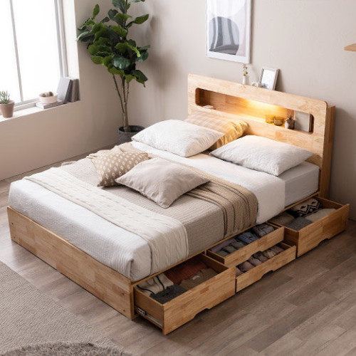 삼익가구 포텐 4단 수납 원목 LED침대 Q