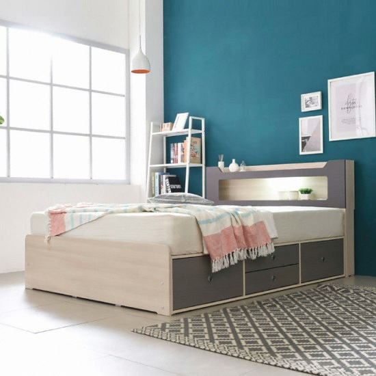 장인가구 시드니 수납헤드 깊은 4서랍 LED침대 Q