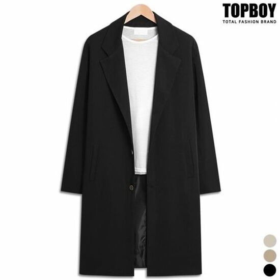 탑보이 솔리드 투버튼 오버핏 롱 싱글코트  MP004