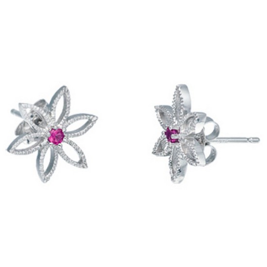 L_285008 핑크 큐빅 플라워 S-13-E 귀걸이 실버이어링 은귀걸이