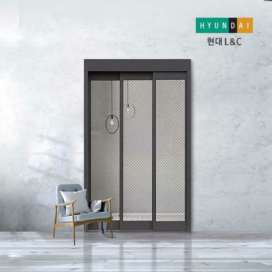 현대L&C  홈도어 PL 3연동 망입유리 오픈형 중문