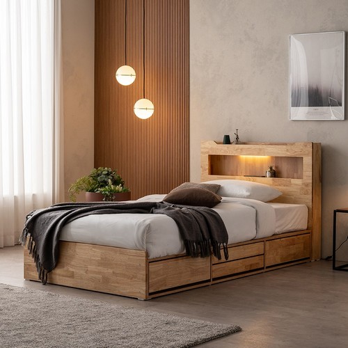 파로마 이즈 비엘 원목 4서랍 수납 LED침대 SS