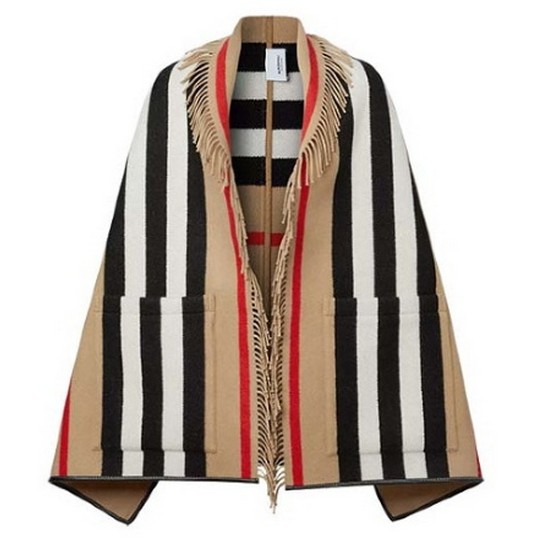 버버리 아이콘 스트라이프 울 캐시미어 자카드 케이프_8019415 A7026