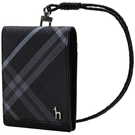 헤지스 남성 DUBLIN 체크 2단 목걸이형 카드지갑_HJHO1E660BK