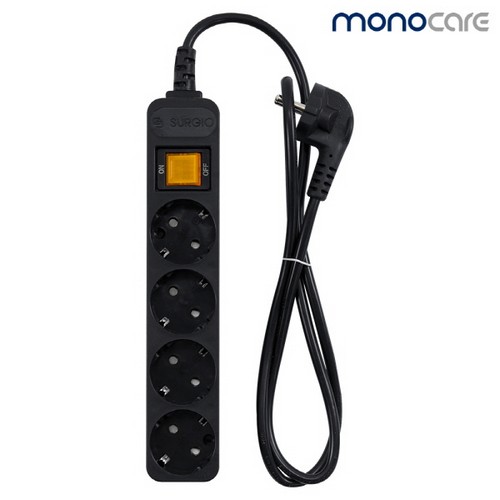 대현써지오  모노케어 4구 10A 메인스위치 멀티탭 블랙