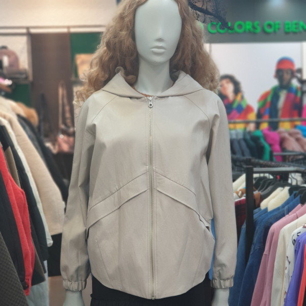 베네통 여성 페이크레더 반전 데님믹스 루즈핏 후드집_BAJP92111