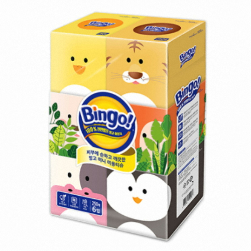 빙고 미니 천연펄프 미용티슈 2겹 250매 (6입)