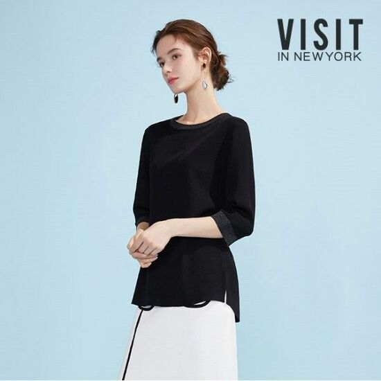 비지트인뉴욕 라운드넥 크롭슬리브 니트 VW4LKV2