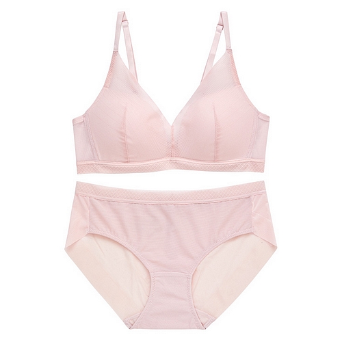 플레이텍스 와이어리스 시스루 V 브라렛 핑크베이지 브라팬티 2종세트_PXW1M15