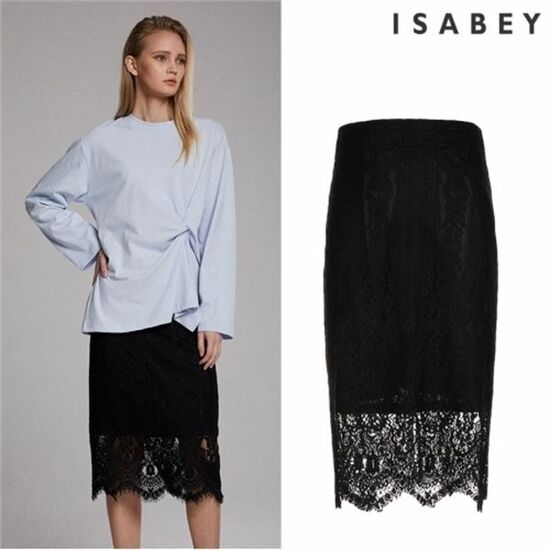 이사베이 블랙 레이스 코튼 블랜딩 스커트  VASAB2302