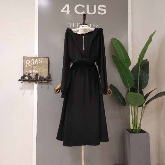 4CUS DB_   반집업 후드 롱원피스  FS1B9OP5334