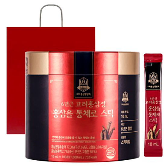 고려홍삼중앙회 6년근 고려홍삼정 홍삼을 통채로 스틱 10ml 100포