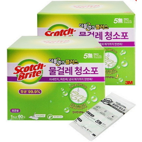 3M 스카치브라이트 물걸레 청소포 더블액션 플러스 표준형 60매