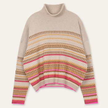 오일릴리 여성 멀티컬러배색 크롭 니트스웨터_OWBFAKN004