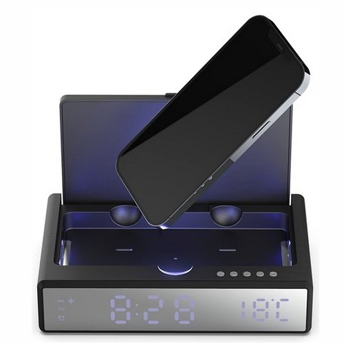 오로라모바일  LED 탁상시계 UV 살균 무선충전기 QWC-UV300