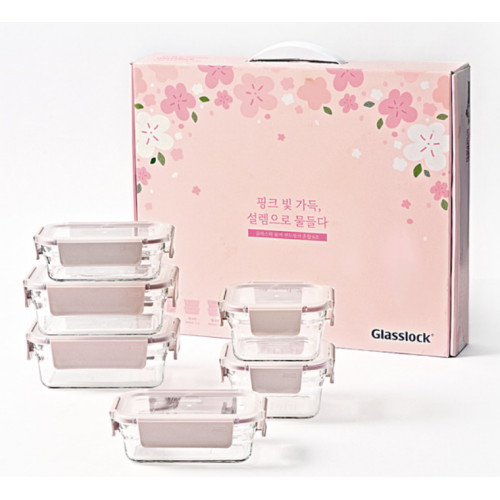 글라스락 퓨어 샌드핑크 혼합 6종 세트