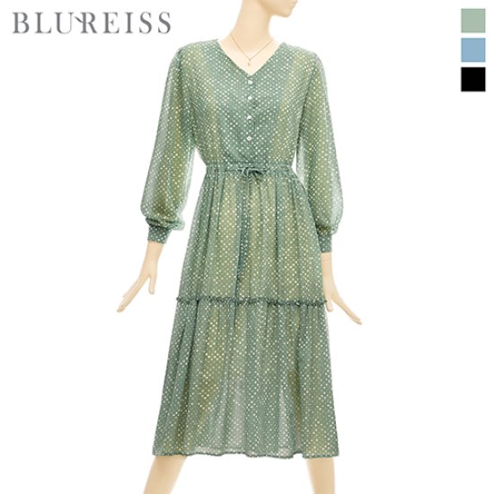 블루레이스 도트패턴티어드롱원피스_B2S1OP3061