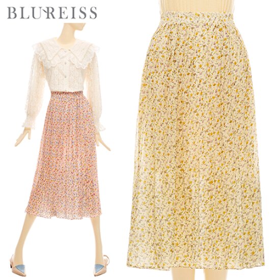 블루레이스 잔플라워플리츠스커트_B2S1SK8021