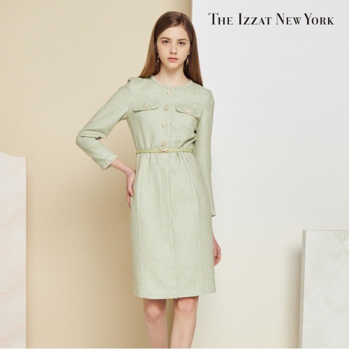 더아이잗 여성 메탈 브레이드 트위드 원피스_IM2A0OP01