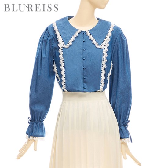 블루레이스 레이스배색데님블라우스_B2S1BL5021