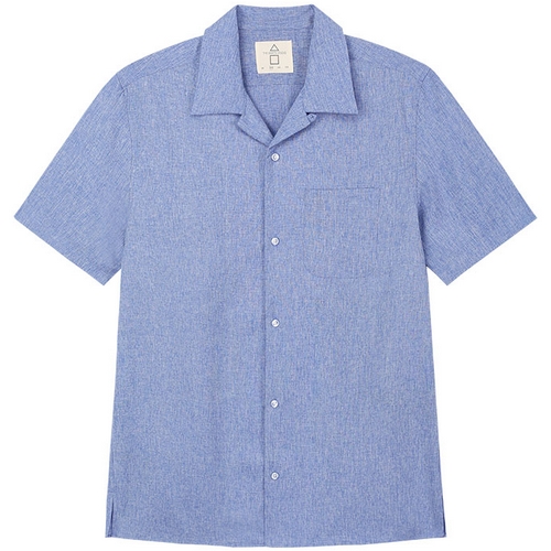 더셔츠스튜디오 vollrads블루 반팔 루즈핏 샴브레이솔리드 오픈카라셔츠VTS20213GS