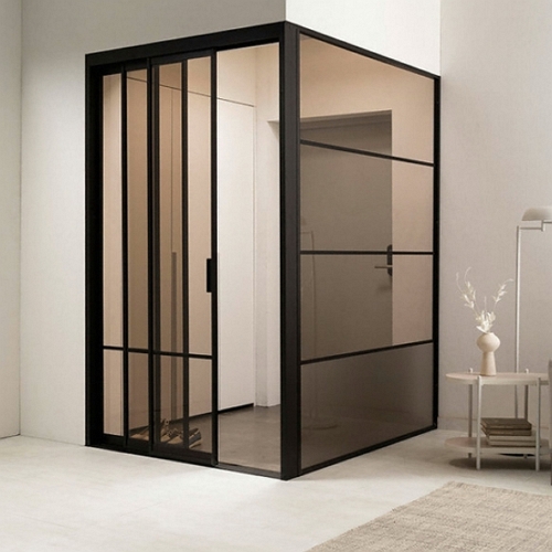 리바트  키친 알파 3연동 ㄱ자형 투명유리 오픈형 중문