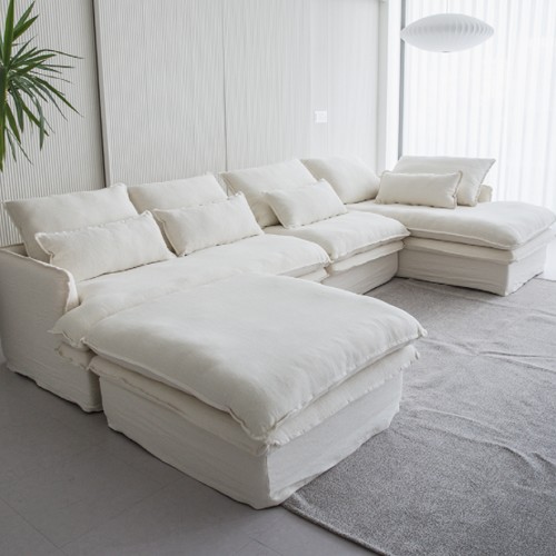 듀커 DK032 카우치 린넨 패브릭 소파 6인용