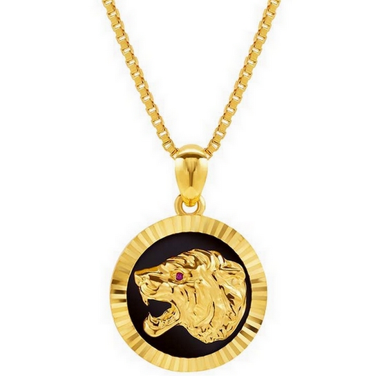 한국금다이아몬드  14K 순금 메달 목걸이 오닉스 호랑이 3.75g