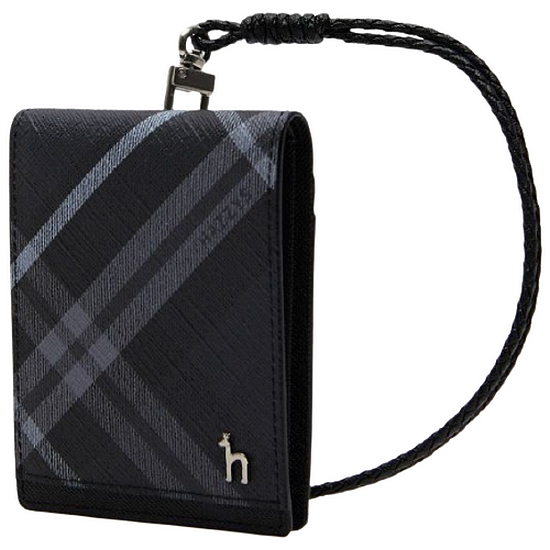 헤지스 남성 DUBLIN 체크 목걸이형 카드지갑_HJHO2E660BK