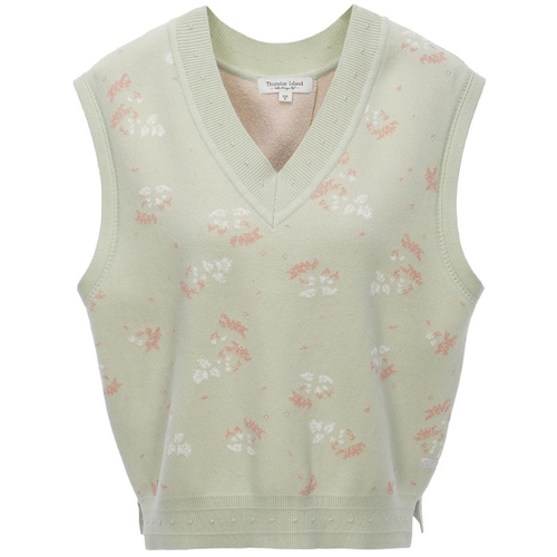 써스데이아일랜드 여성 플라워 자카드 브이넥 베스트_T222MVT135W