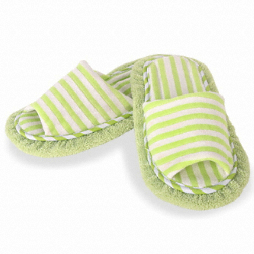 라이펀  극세사 청소실내화 그린스트라이프