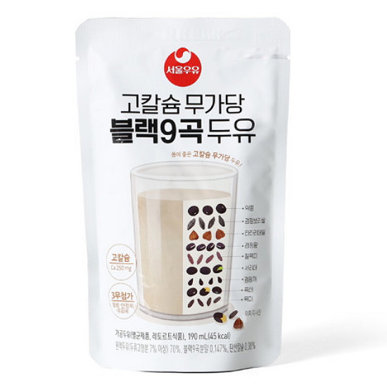 서울우유 고칼슘 무가당 블랙9곡 두유 (파우치)190ml