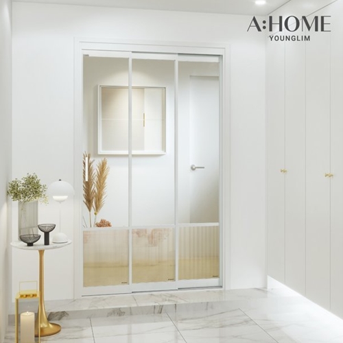 영림임업  트리플2 도장 초슬림 3연동 ㅡ자 투명유리 중문