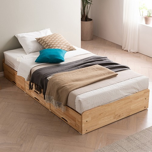 베네스트 로빈스 고무나무원목 무헤드 서랍형 침대 SS