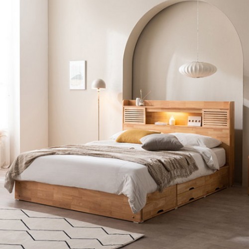 삼익가구 앤더슨 4단 수납 원목 LED침대 Q