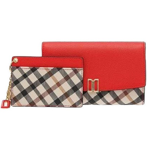 닥스 VICTORIA 레드 체크 배색 3단 중지갑 DCWA8E403R2