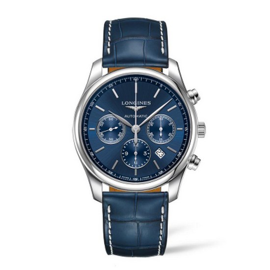 론진 마스터 컬렉션 쓰리 카운터 크로노그래프 블루 다이얼 레더 스트랩 42MM L2.759.4.92.0