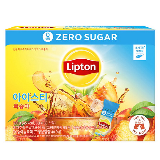 유니레버 립톤 제로슈가 아이스티 믹스 복숭아 5g 60개입