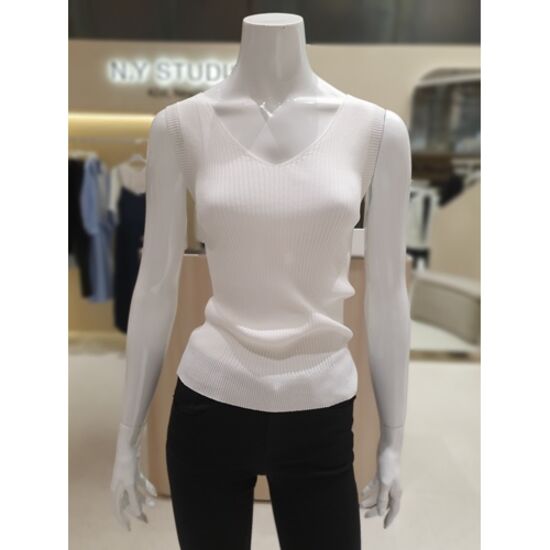 비지트인뉴욕 VY5SK92 브이 민소매 골지니트