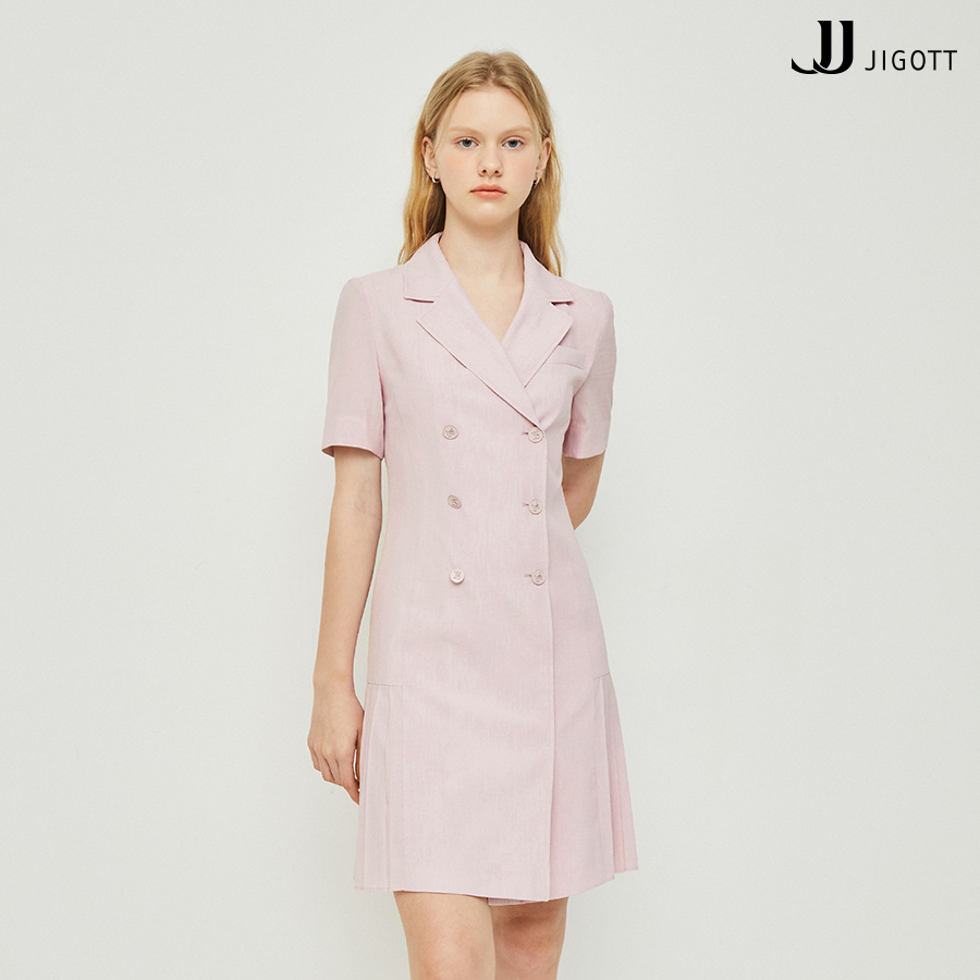 JJ지고트 여성 플리츠 배색 오픈 피스_GM6M0OPW3