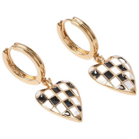 OST  POPTS 블랙 체커보드 하트 원터치 귀걸이 OTE122519EYX