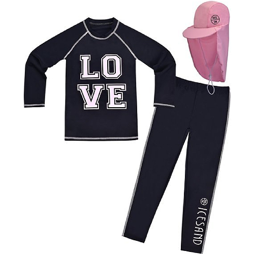 브레인스포츠 아이스샌드 여아동 래쉬가드 수영복 3종 세트 BR-30104